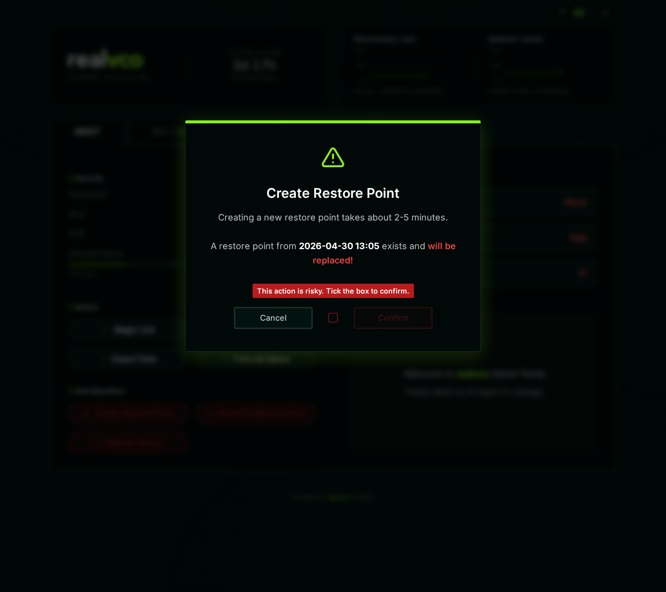 Create Restore Point confirmation dialog