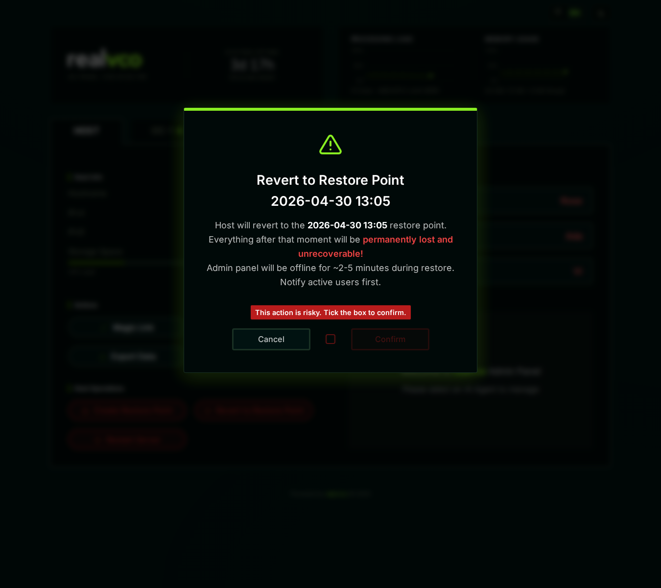 Revert to Restore Point confirmation dialog