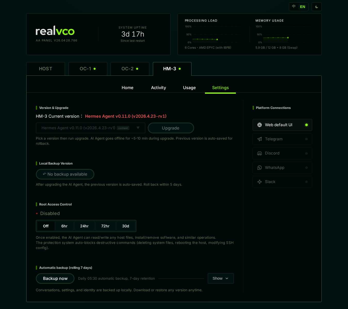 hm-3 Settings sub-tab — full panel where Tencent Yuanbao is configured
