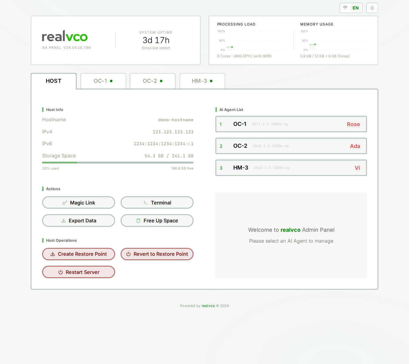 HOST tab full view